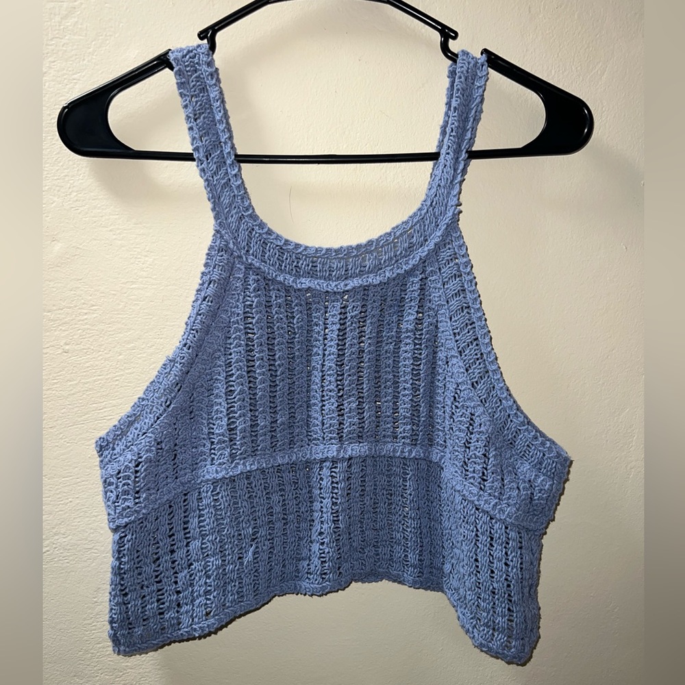 Timing - Woven Blue Crop Top